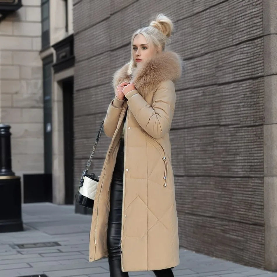 Long Padded Coat Women's with Hood and Faux Fur Collar | S&W - 17 - Stylewhipped