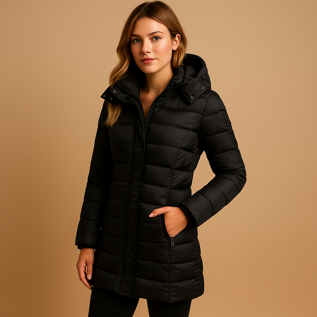 Padded Women's Coat with Hood and Zip Pockets | S&W - 1 - Stylewhipped