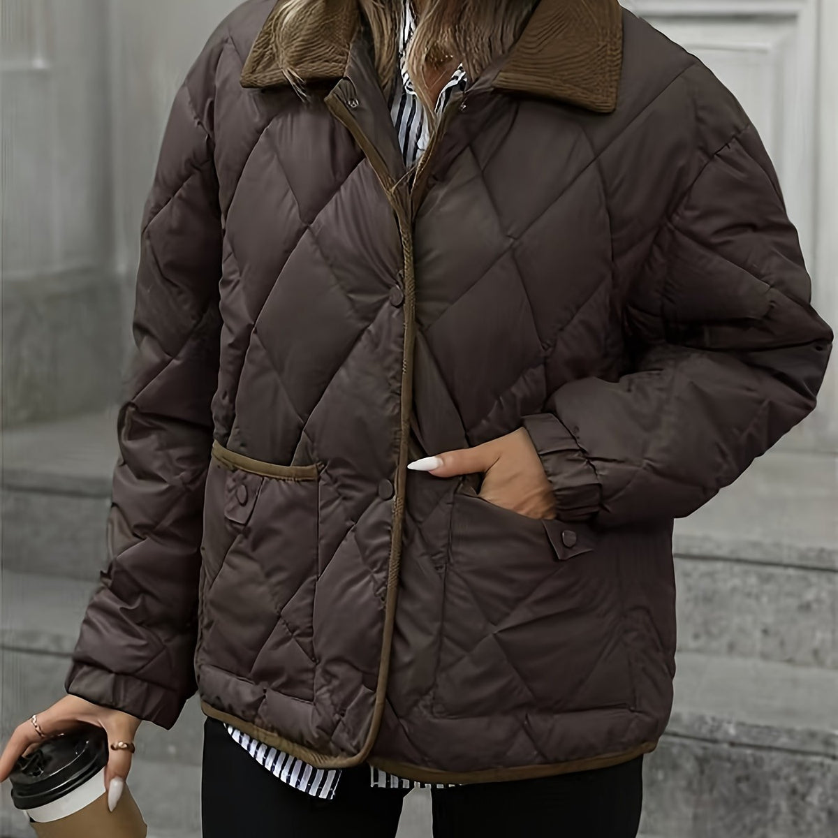 Quilted Jacket for Women with Pockets and Classic Collar | S&W - 1 - Stylewhipped
