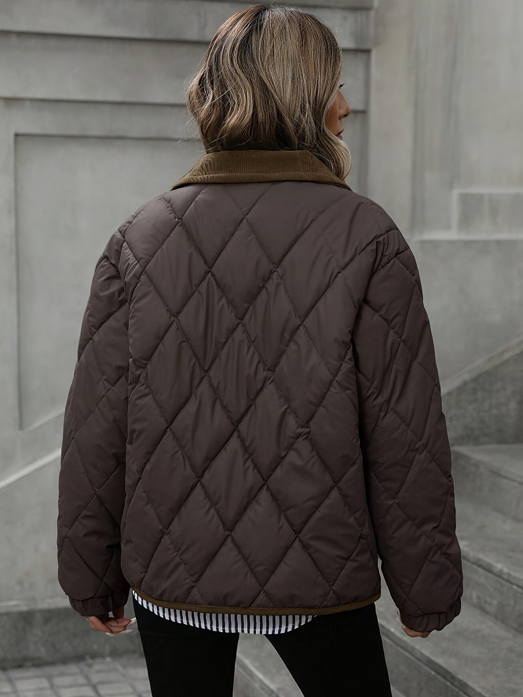 Quilted Jacket for Women with Pockets and Classic Collar | S&W - 2 - Stylewhipped