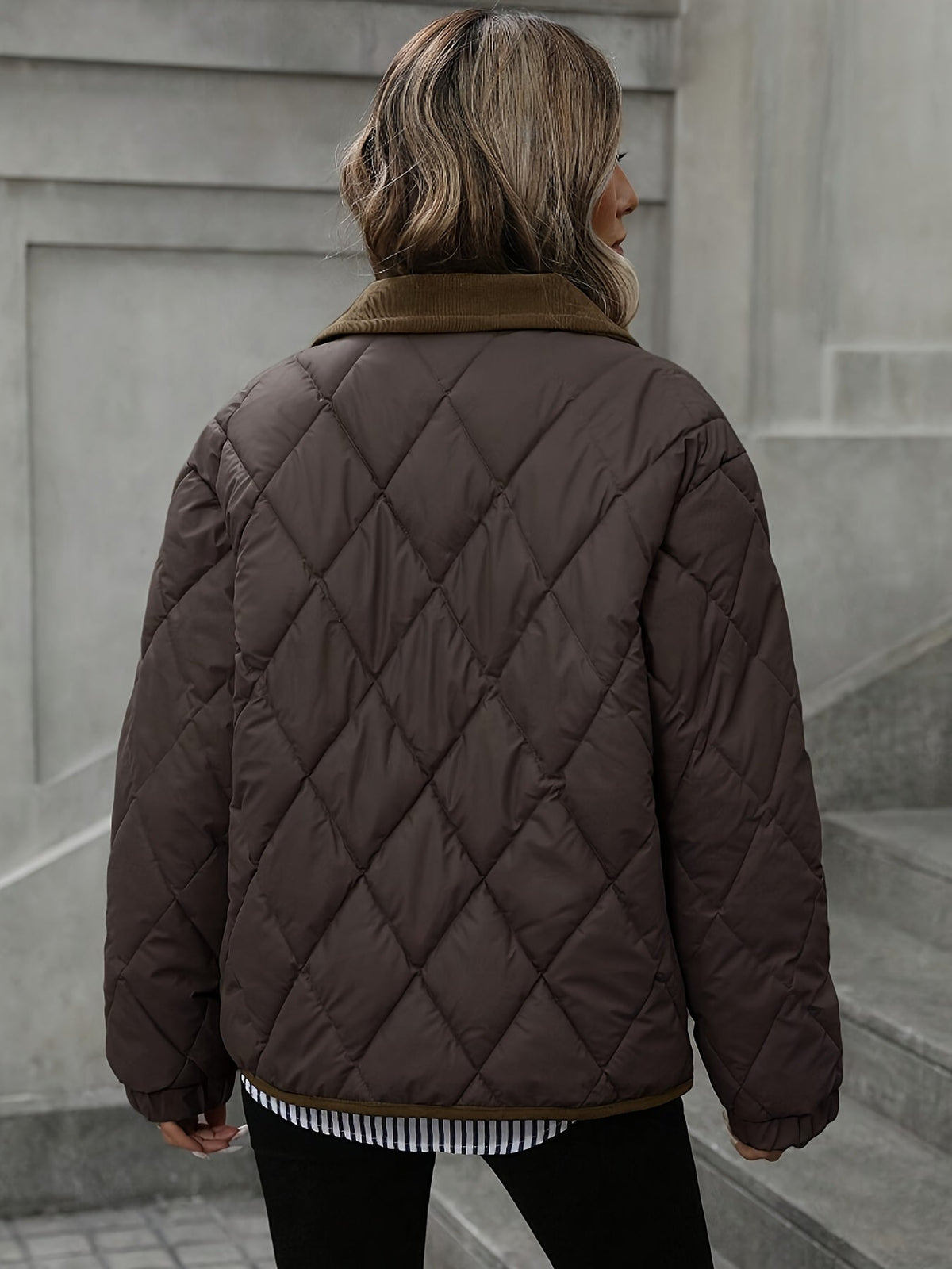 Quilted Jacket for Women with Pockets and Classic Collar | S&W - 2 - Stylewhipped