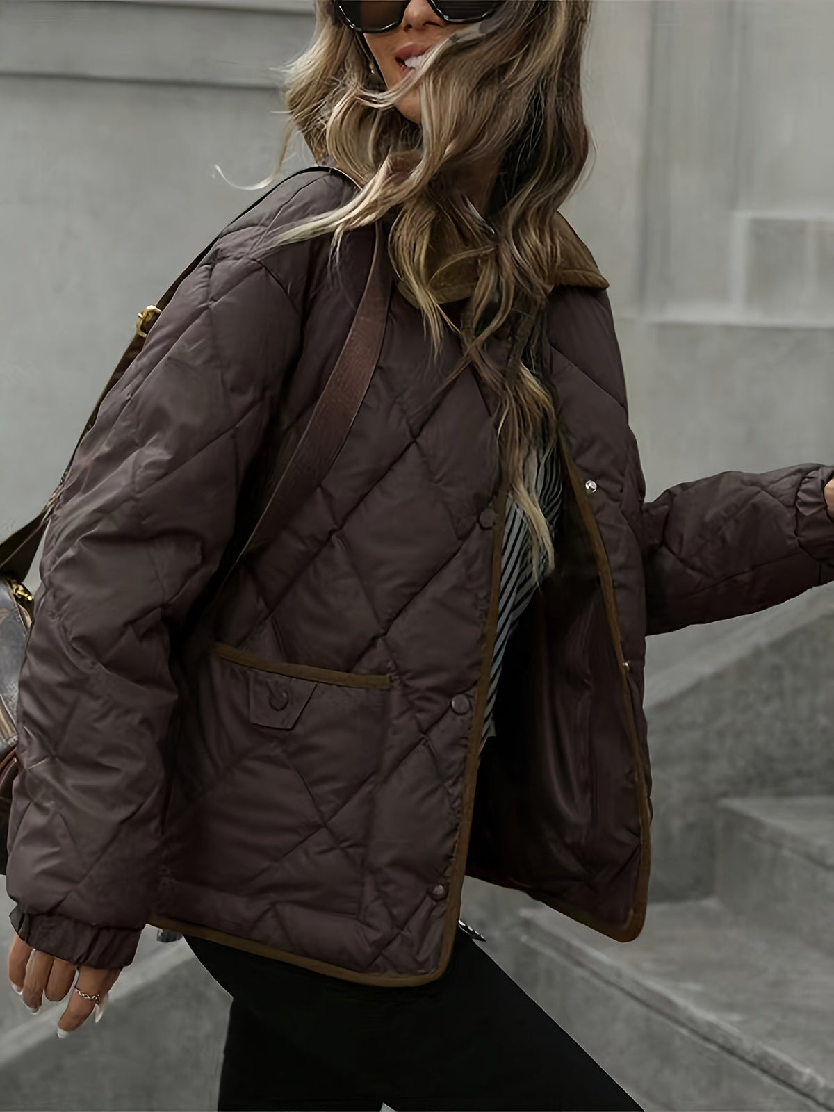 Quilted Jacket for Women with Pockets and Classic Collar | S&W - 4 - Stylewhipped