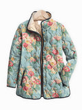 Floral Print Women's Quilted Jacket with Stand-Up Collar | S&W - 1 - Stylewhipped