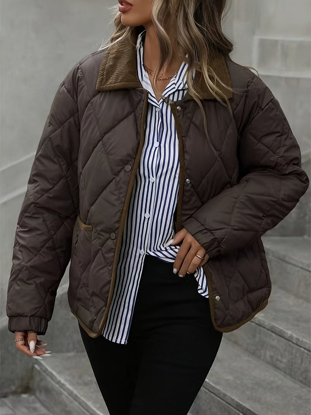 Quilted Jacket for Women with Pockets and Classic Collar | S&W - 5 - Stylewhipped