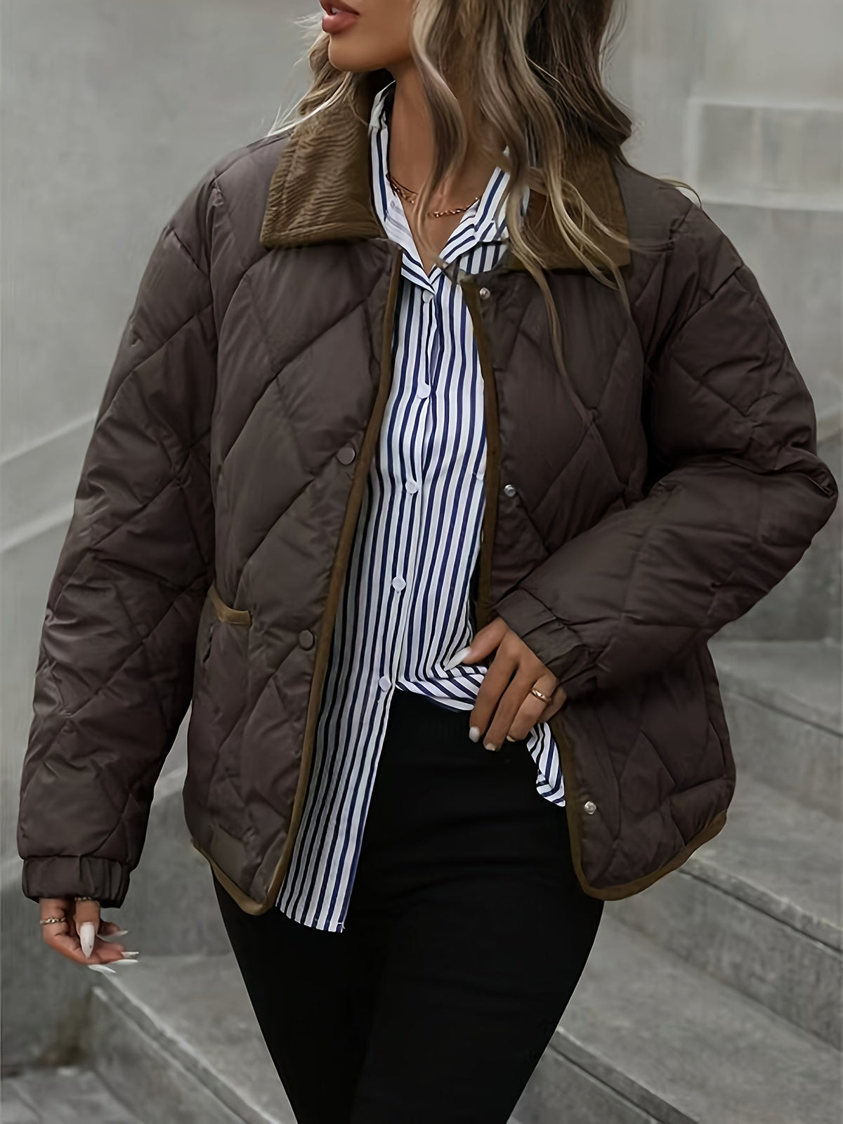Quilted Jacket for Women with Pockets and Classic Collar | S&W - 5 - Stylewhipped