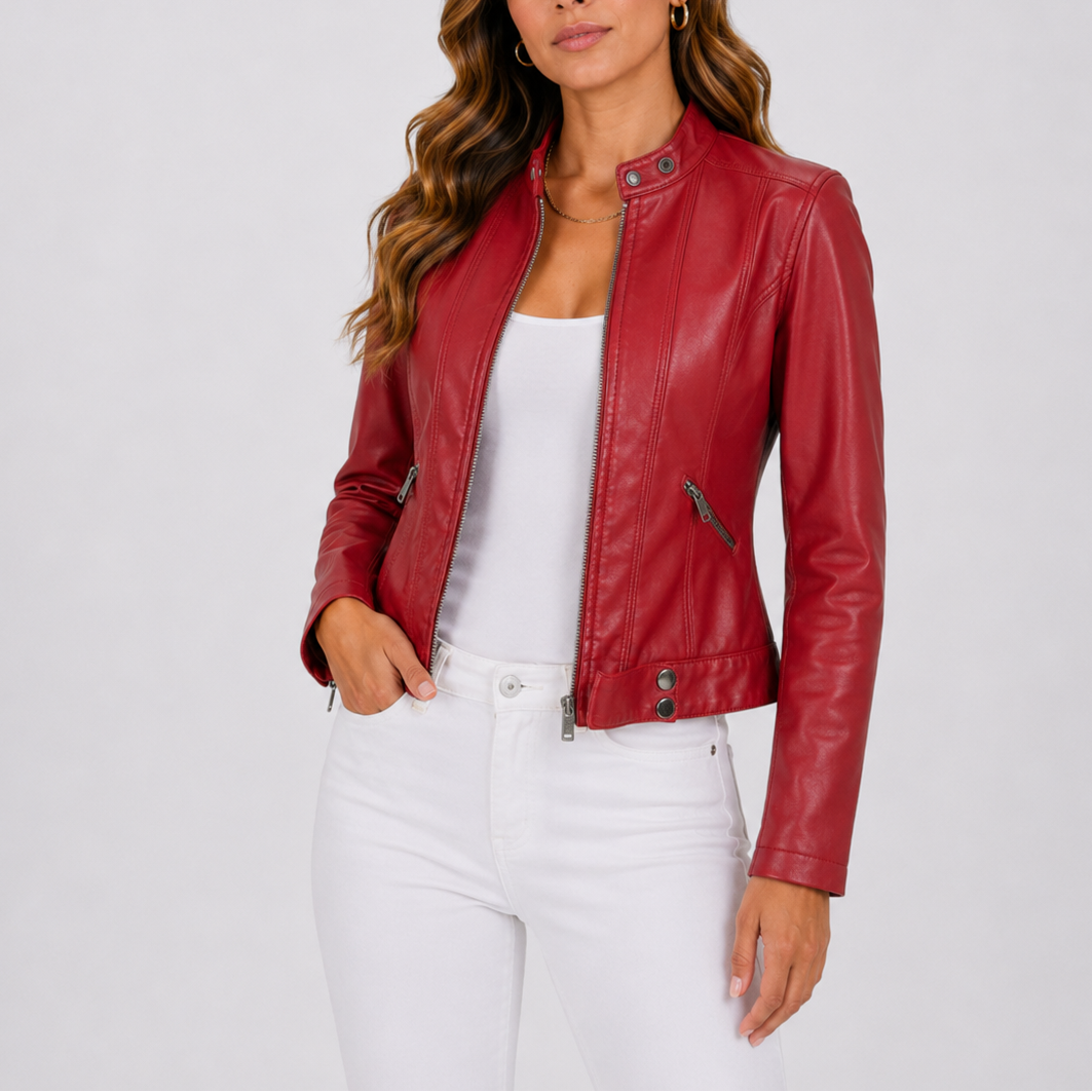Leather Jacket Women | Tailored Fit with Zip Pockets | S&W - 3 - Stylewhipped