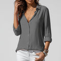 Button-Up Blouse Women's Relaxed Fit with V-Neck | S&W - 1 - Stylewhipped