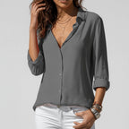 Button-Up Blouse Women's Relaxed Fit with V-Neck | S&W - 1 - Stylewhipped