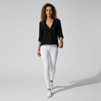 Button-Up Blouse Women's Relaxed Fit with V-Neck | S&W - 5 - Stylewhipped