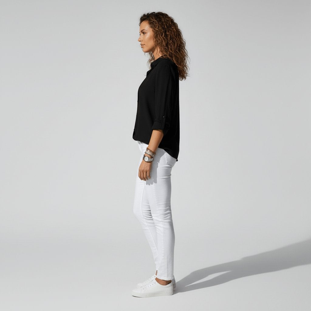 Button-Up Blouse Women's Relaxed Fit with V-Neck | S&W - 6 - Stylewhipped