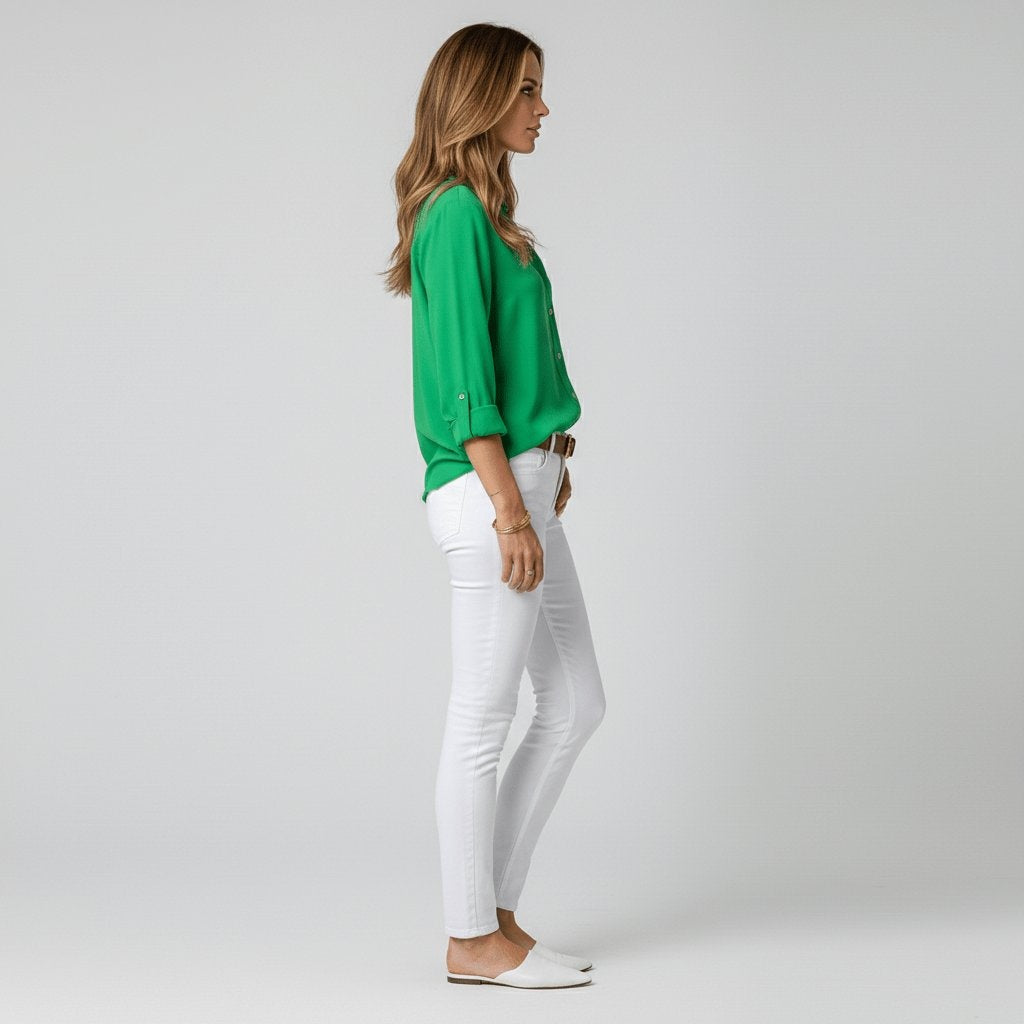 Button-Up Blouse Women's Relaxed Fit with V-Neck | S&W - 9 - Stylewhipped