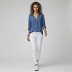 Button-Up Blouse Women's Relaxed Fit with V-Neck | S&W - 11 - Stylewhipped