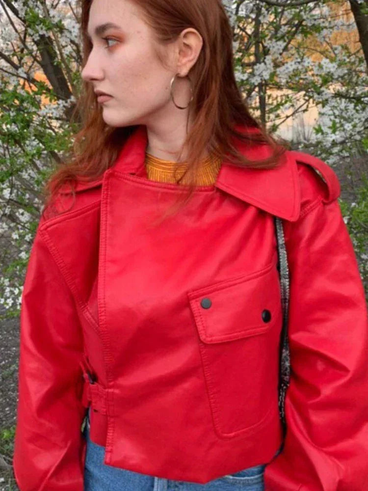 Biker Jacket Women | Cropped Design with Belted Waist | S&W - 6 - Stylewhipped