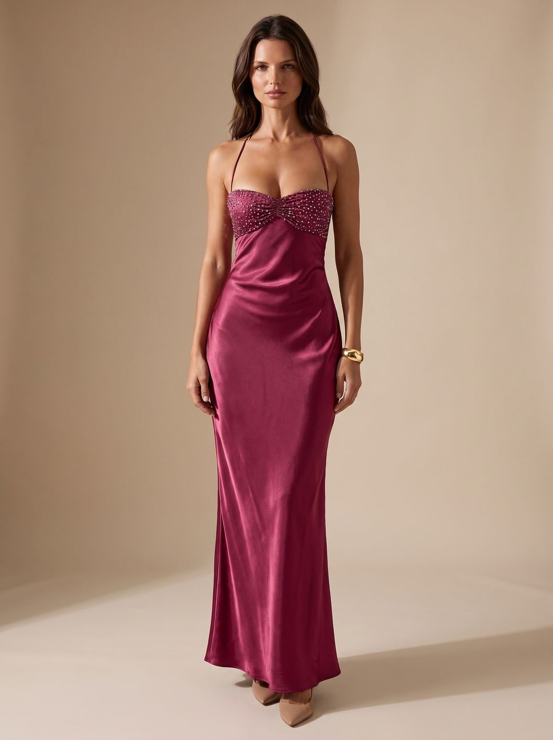 Evening Dress Women Halterneck Design with Tie Back | S&W - 1 - Stylewhipped