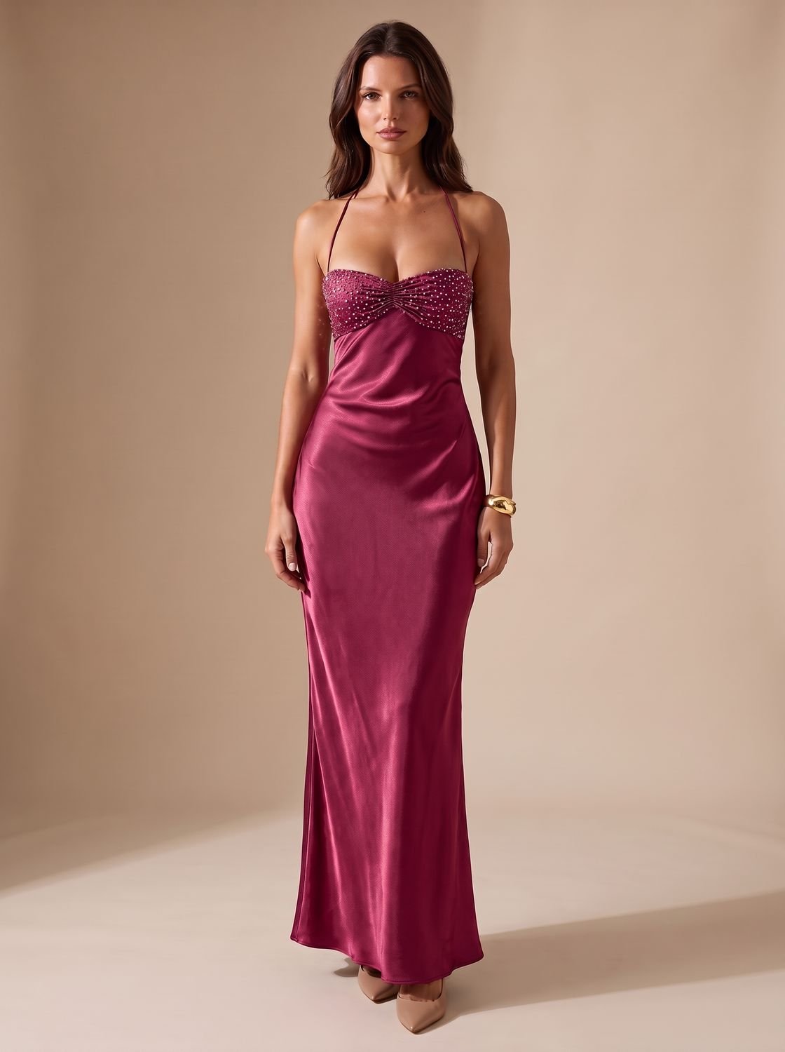 Evening Dress Women Halterneck Design with Tie Back | S&W - 2 - Stylewhipped