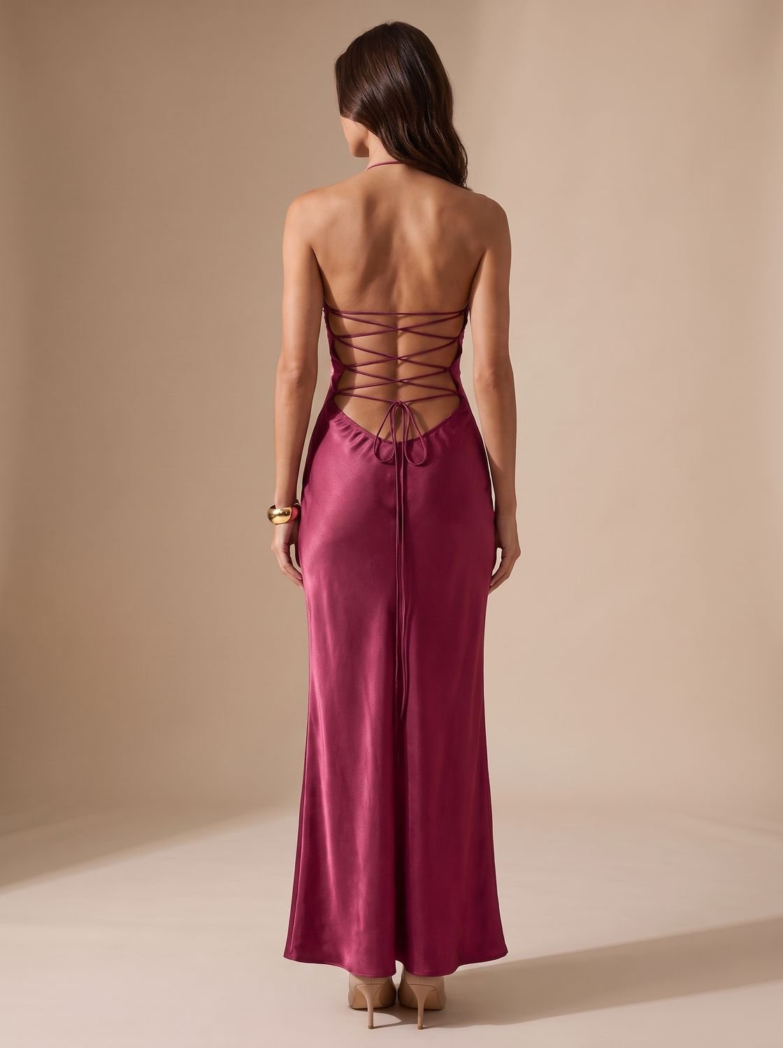 Evening Dress Women Halterneck Design with Tie Back | S&W - 3 - Stylewhipped