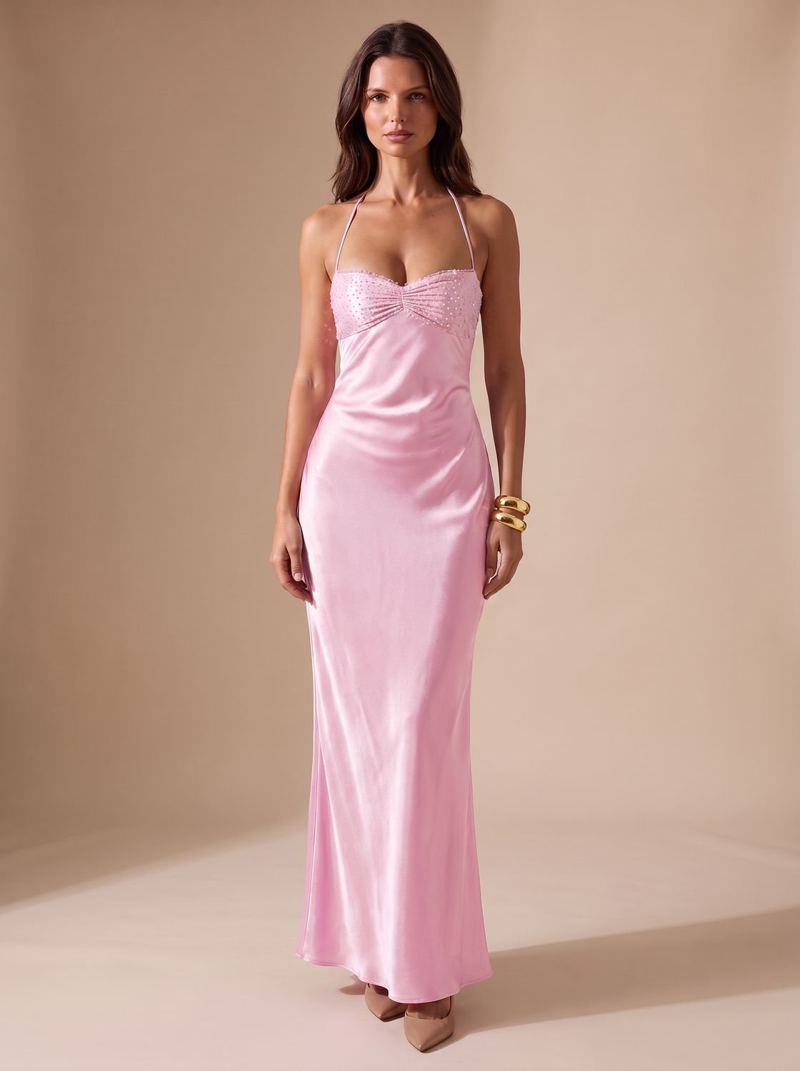 Evening Dress Women Halterneck Design with Tie Back | S&W - 8 - Stylewhipped
