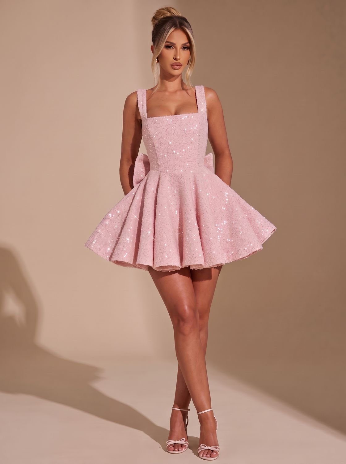 Mini Dress Women's Flared Silhouette with Bow Detail | S&W - 8 - Stylewhipped