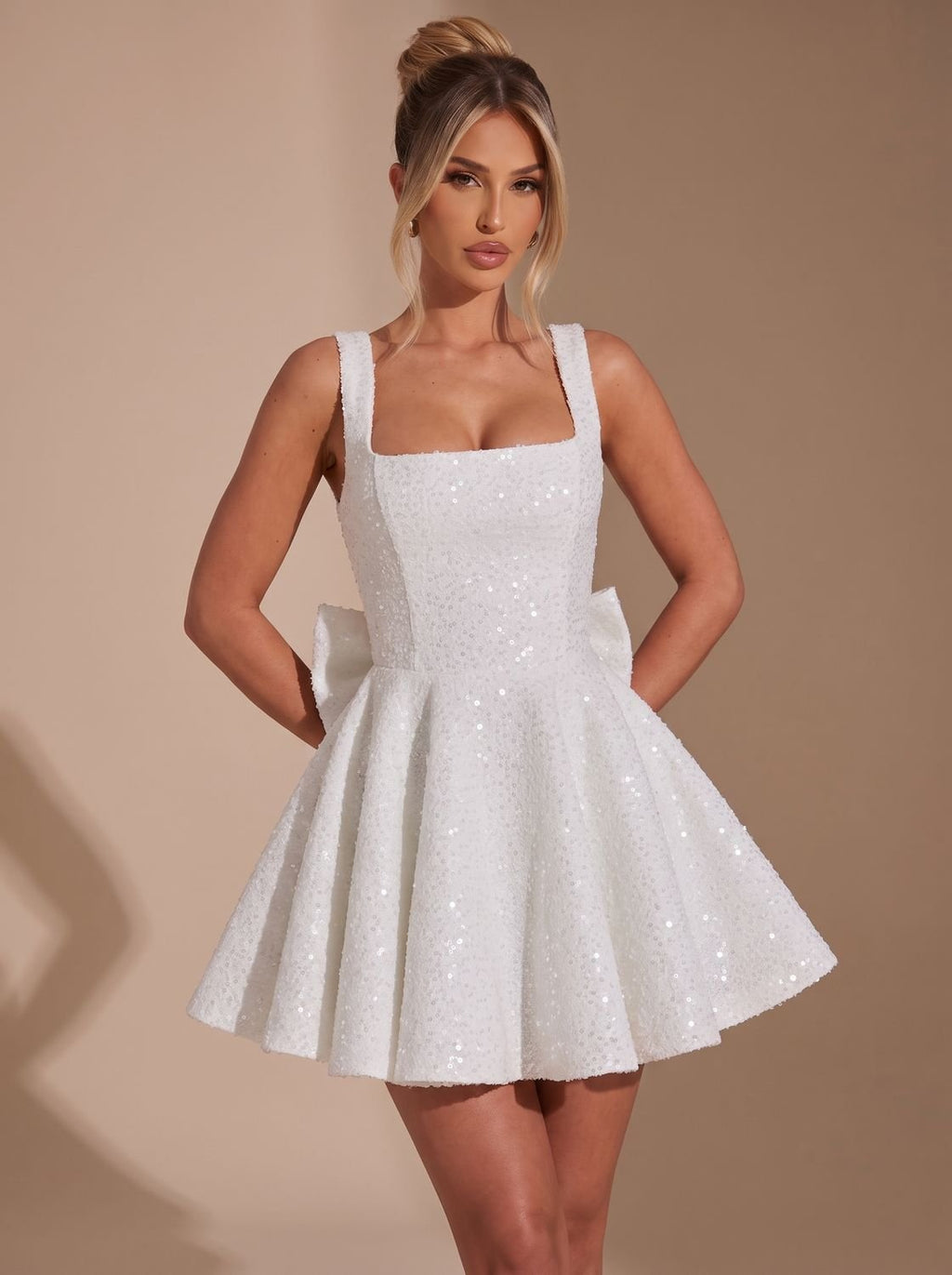 Mini Dress Women's Flared Silhouette with Bow Detail | S&W - 10 - Stylewhipped
