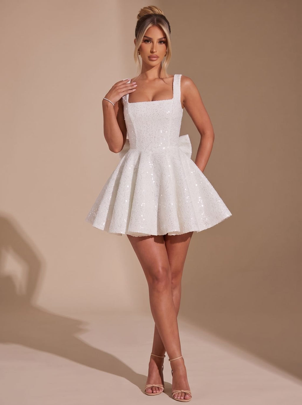 Mini Dress Women's Flared Silhouette with Bow Detail | S&W - 12 - Stylewhipped