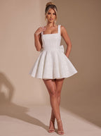 Mini Dress Women's Flared Silhouette with Bow Detail | S&W - 12 - Stylewhipped