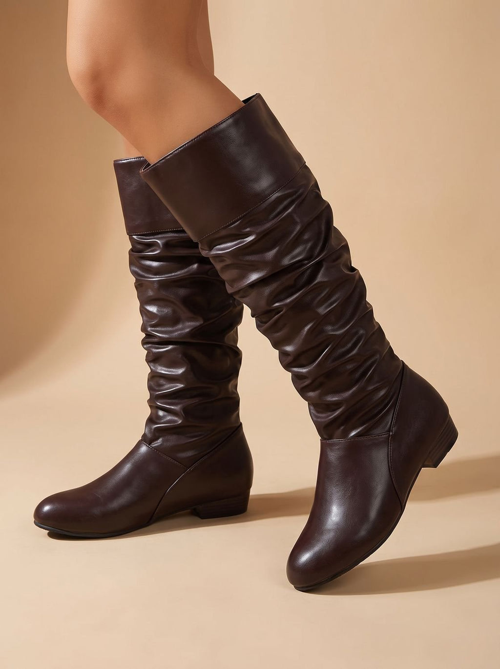 Knee-High Boots Women's Slouchy Style with Low Block Heel | S&W - 3 - Stylewhipped