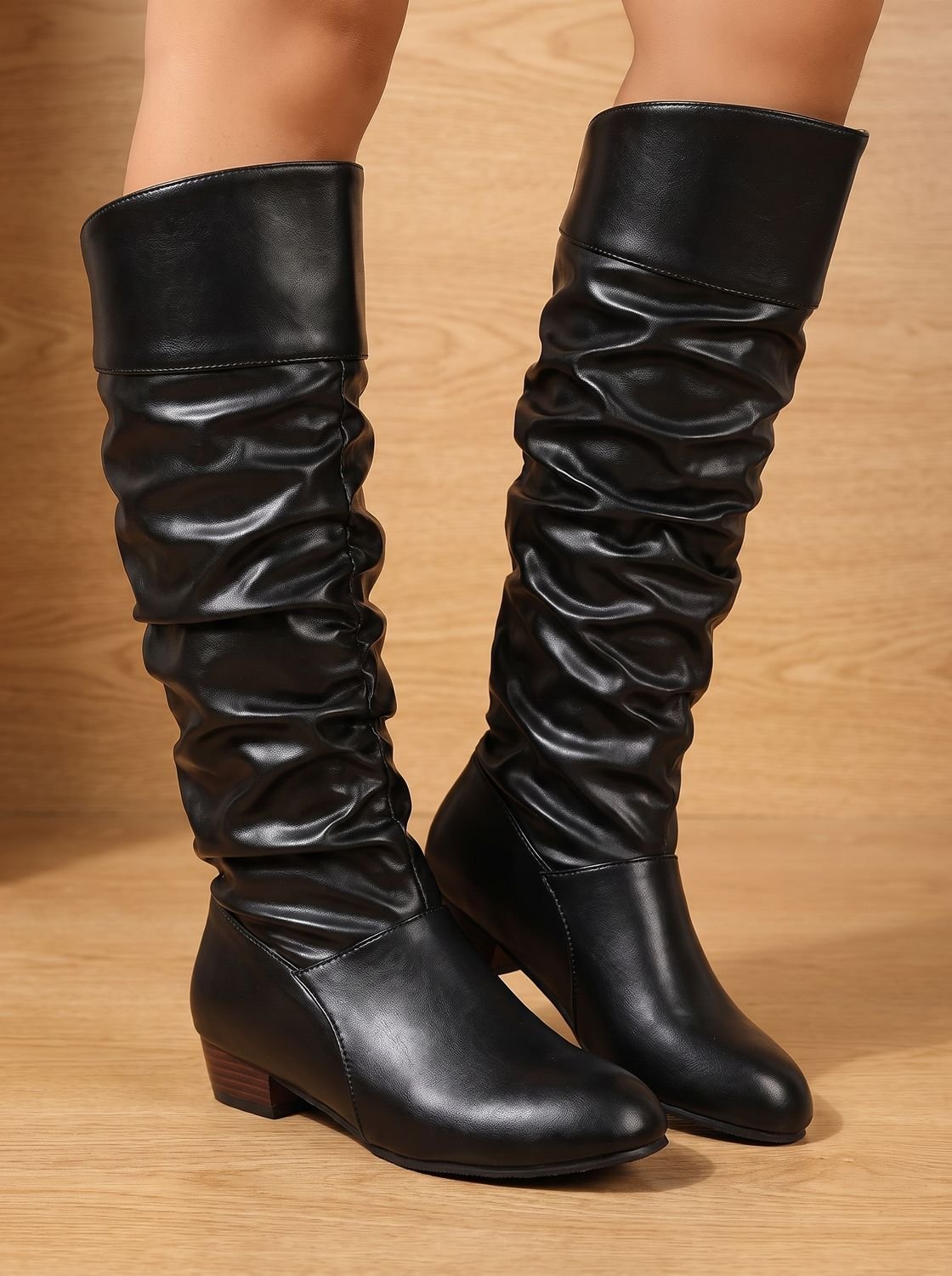 Knee-High Boots Women's Slouchy Style with Low Block Heel | S&W - 4 - Stylewhipped