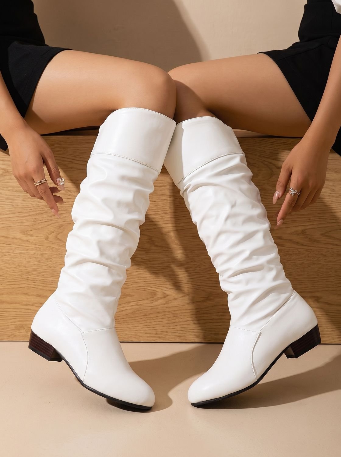 Knee-High Boots Women's Slouchy Style with Low Block Heel | S&W - 10 - Stylewhipped