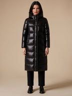 Long-Line Women's Puffer Coat with Hood and Flattering Silhouette | S&W - 1 - Stylewhipped