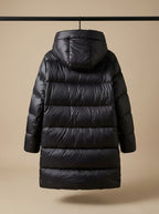 Long-Line Women's Puffer Coat with Hood and Flattering Silhouette | S&W - 4 - Stylewhipped