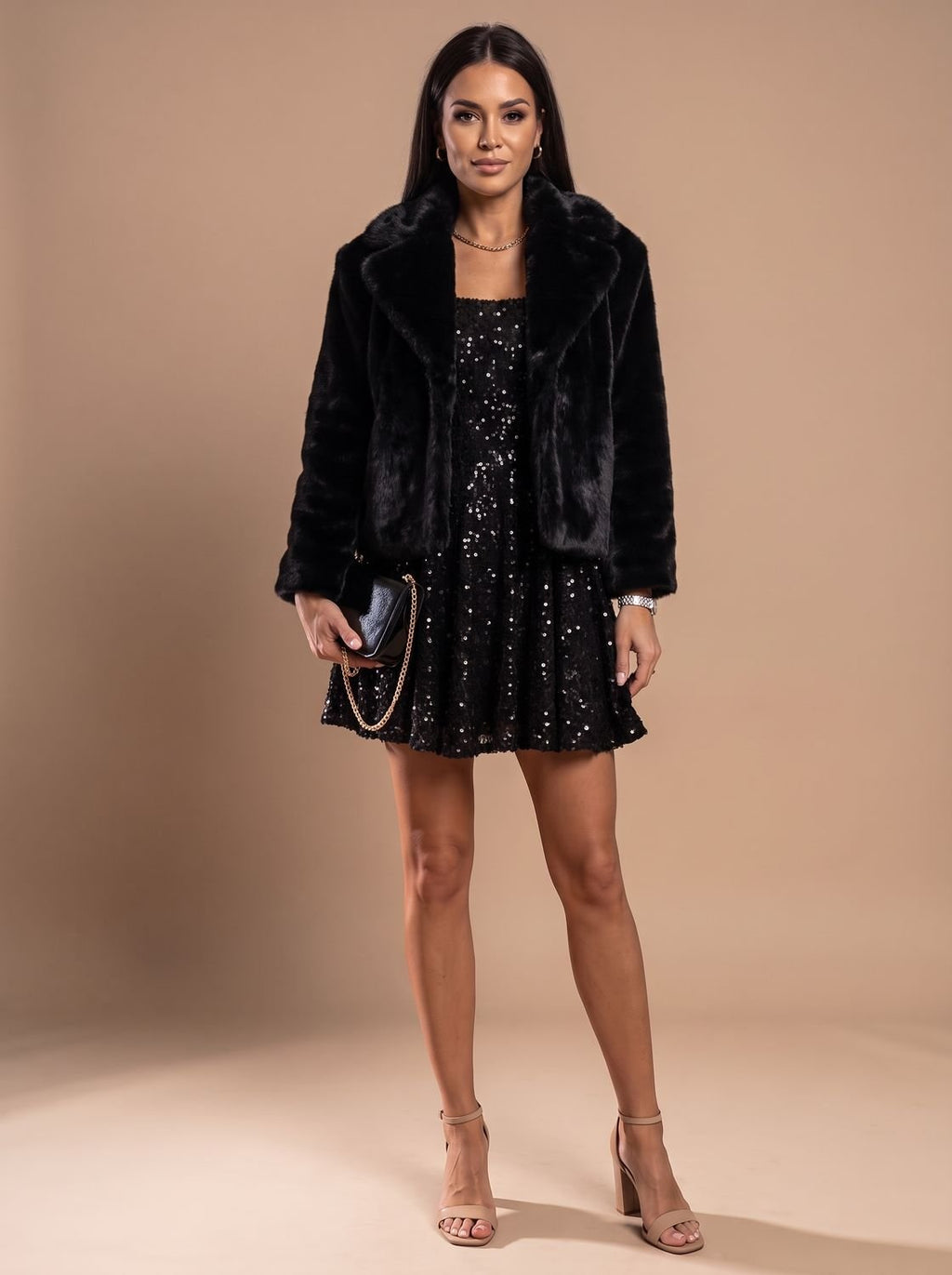 Mini Dress Women's Square Neck with Long Sleeves & Flared Skirt | S&W - 4 - Stylewhipped