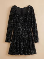 Mini Dress Women's Square Neck with Long Sleeves & Flared Skirt | S&W - 5 - Stylewhipped