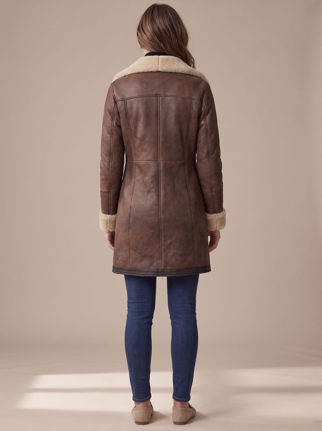 Women's Coat with Asymmetrical Zip and Shearling Collar - 4 - Stylewhipped