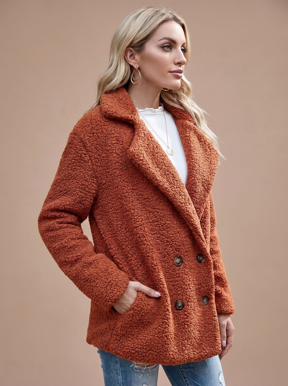 Double-Breasted Women's Jacket with Notched Collar and Relaxed Fit - 5 - Stylewhipped