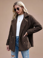 Double-Breasted Women's Jacket with Notched Collar and Relaxed Fit - 8 - Stylewhipped