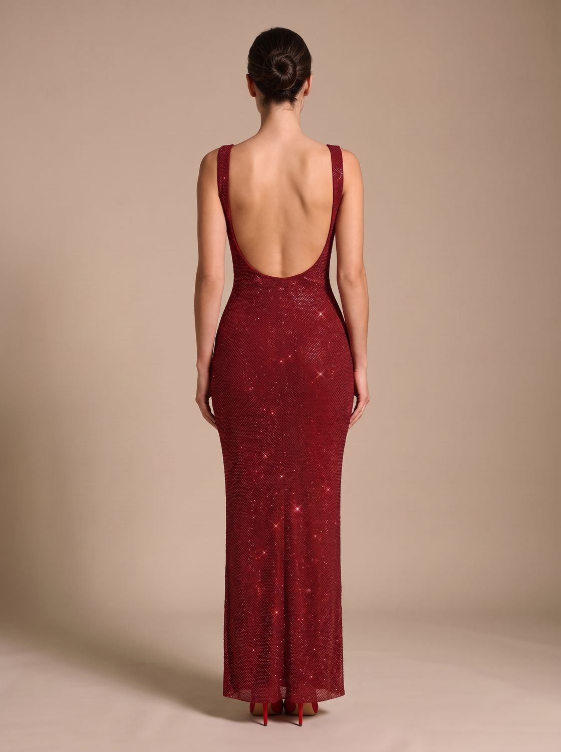 Evening Dress Women's Fitted Maxi with Square Neckline and Open Back - 3 - Stylewhipped