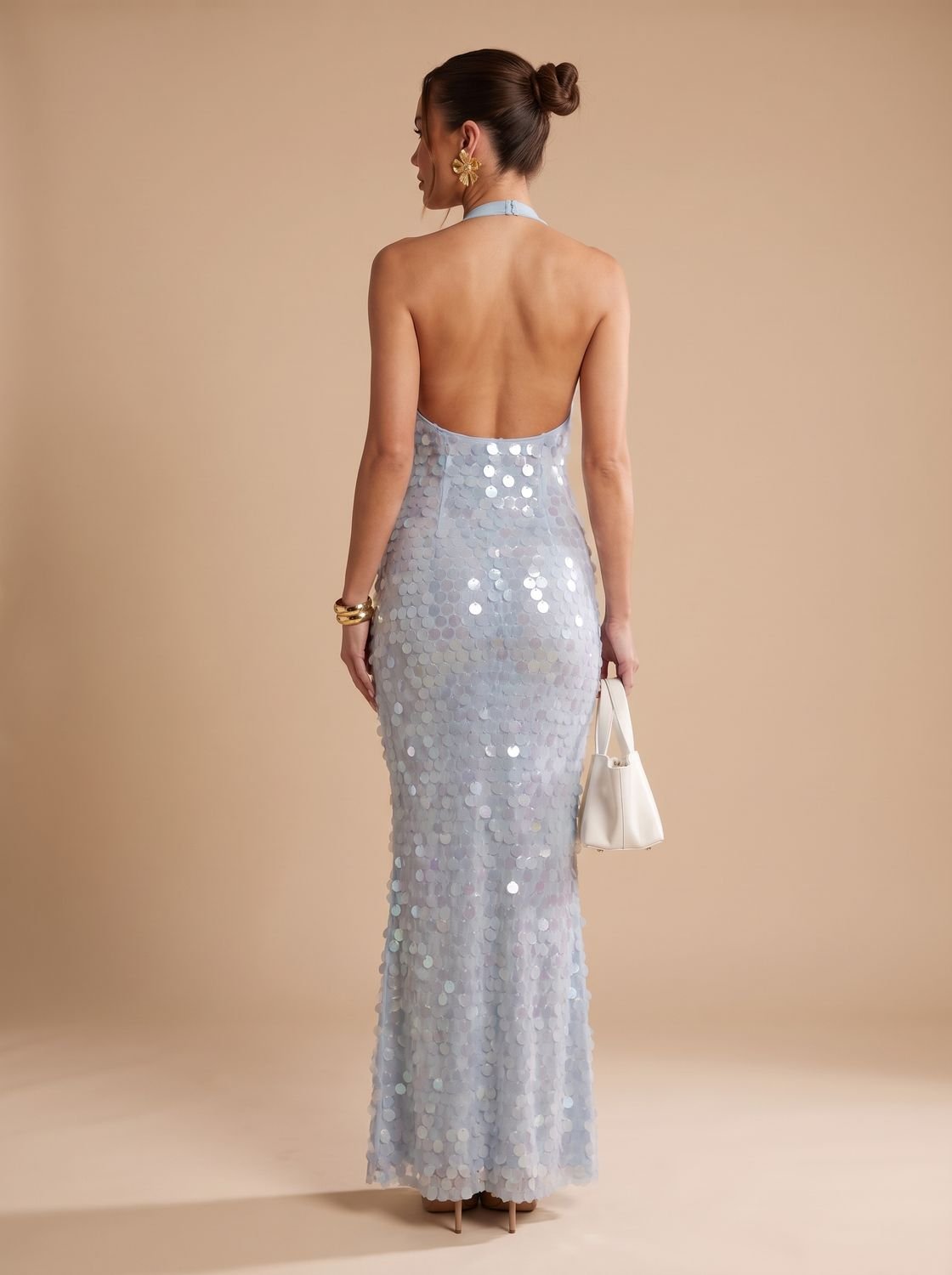 Evening Dress Women Halter Neck Fitted Silhouette with Drape Detail - 3 - Stylewhipped