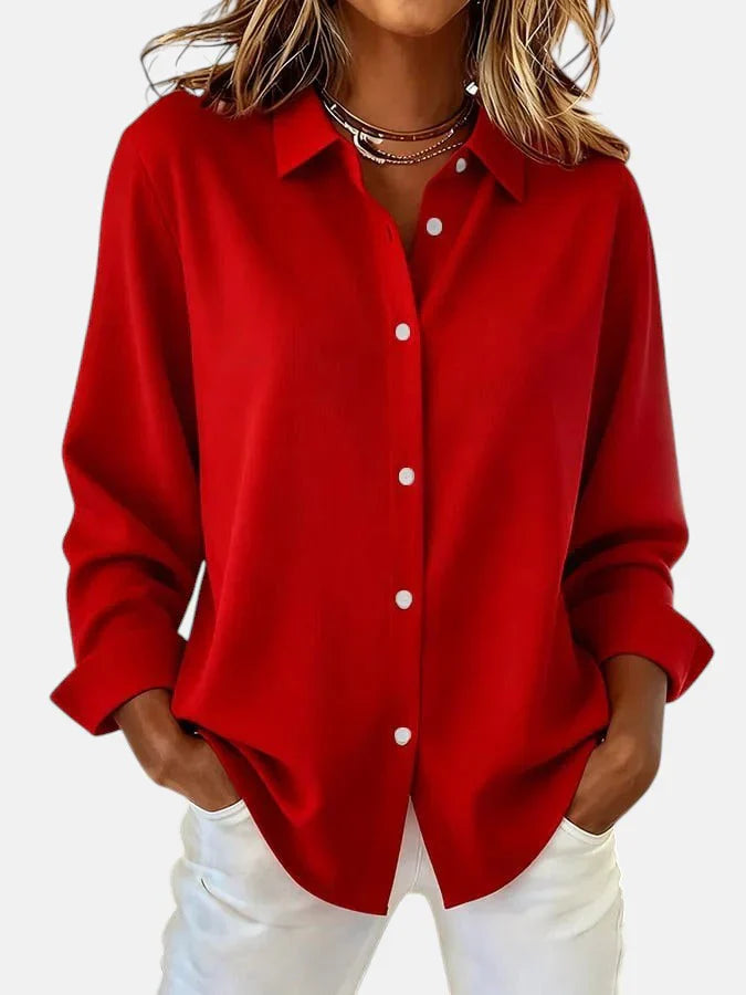 Women's Blouse in Pink, Red and Orange – Relaxed Fit with Classic Collar - 2 - Stylewhipped