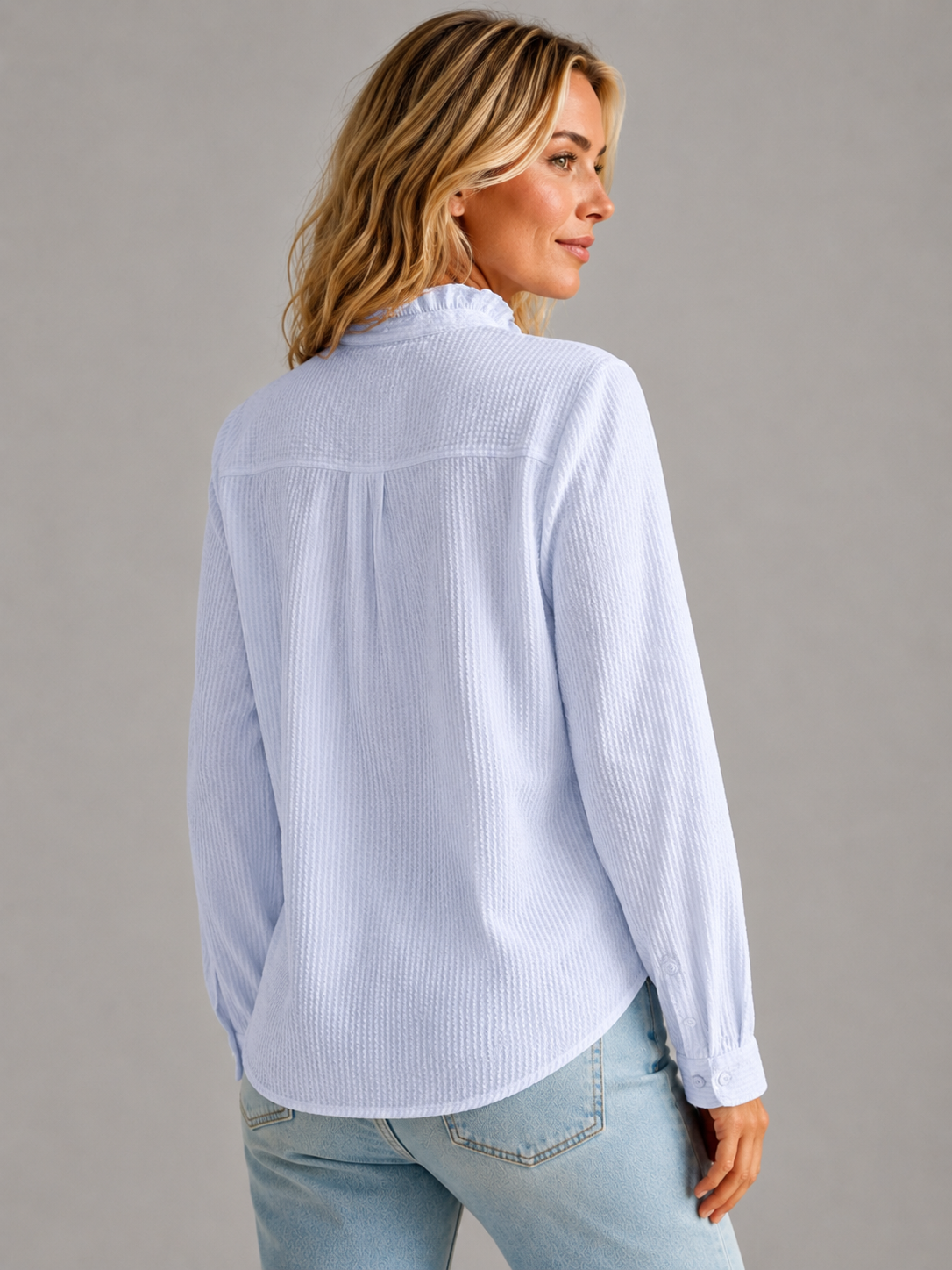 Women's Ruffled Blouse with Relaxed Fit and Button Fastening - 3 - Stylewhipped