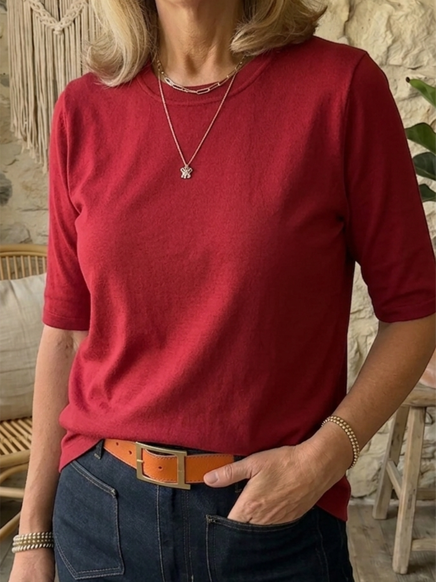 T-Shirt Women's Relaxed Fit Half Sleeve with Classic Round Neck - 9 - Stylewhipped