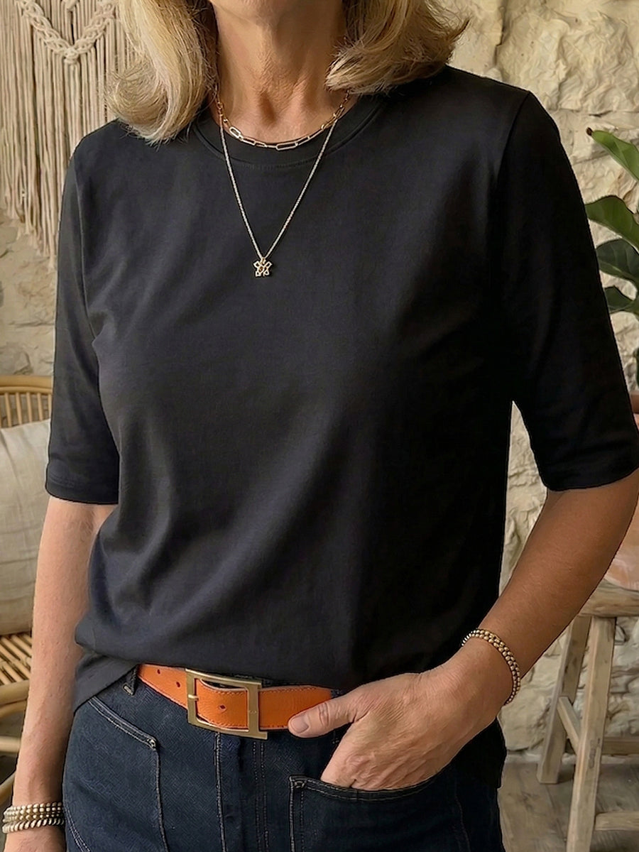 T-Shirt Women's Relaxed Fit Half Sleeve with Classic Round Neck - 10 - Stylewhipped