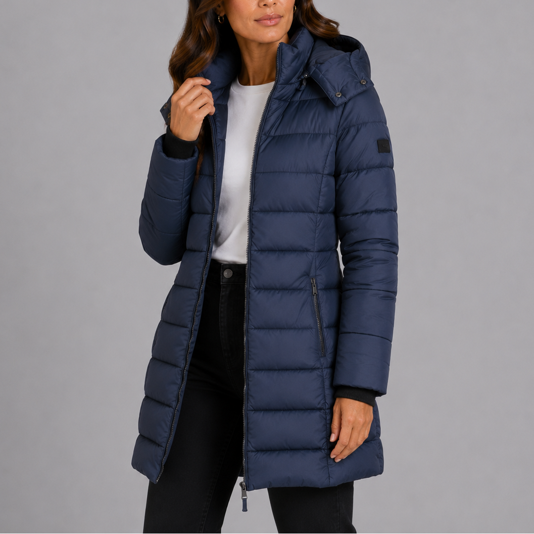 Puffer Coat Women's Long Hooded Zip Up with Pockets - 1 - Stylewhipped