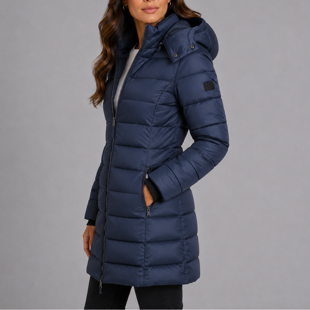 Puffer Coat Women's Long Hooded Zip Up with Pockets - 2 - Stylewhipped