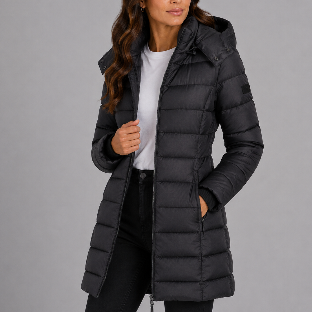 Puffer Coat Women's Long Hooded Zip Up with Pockets - 12 - Stylewhipped