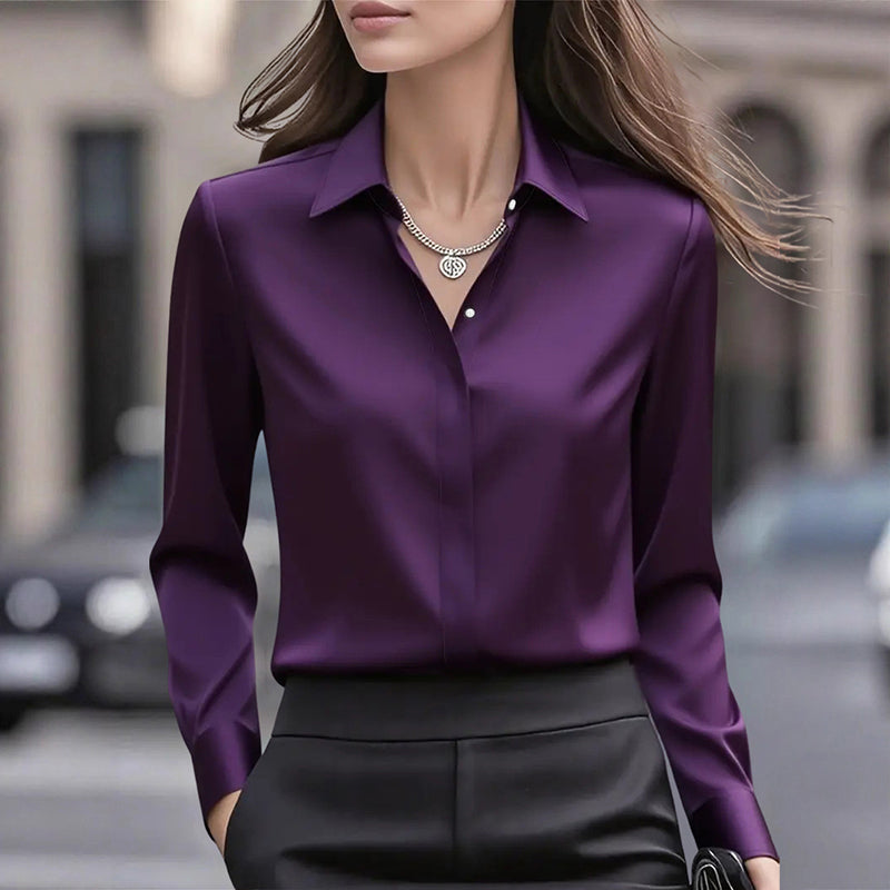 Women's Blouse with Classic Collar and Button Detail in Red, Purple, and White - 2 - Stylewhipped