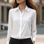 Women's Blouse with Classic Collar and Button Detail in Red, Purple, and White - 3 - Stylewhipped