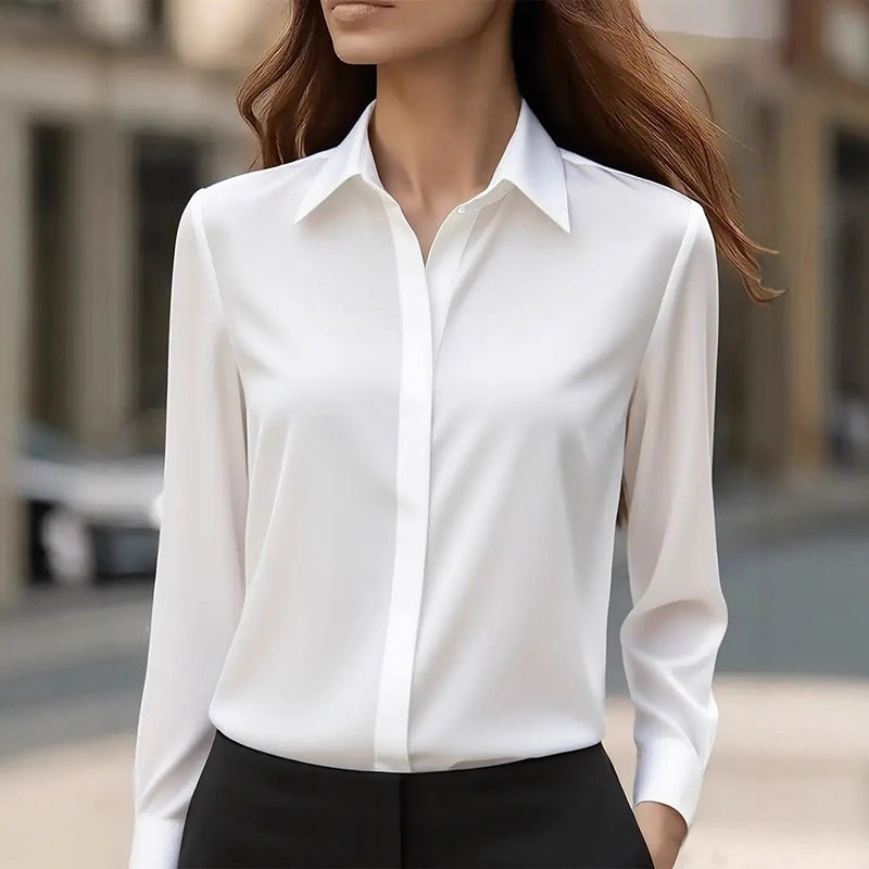 Women's Blouse with Classic Collar and Button Detail in Red, Purple, and White - 3 - Stylewhipped