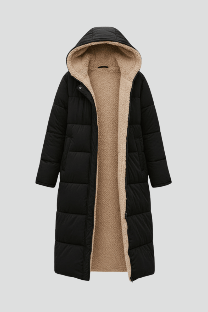 Long Black Coat Women's Padded Design with Hood for Warmth - 2 - Stylewhipped