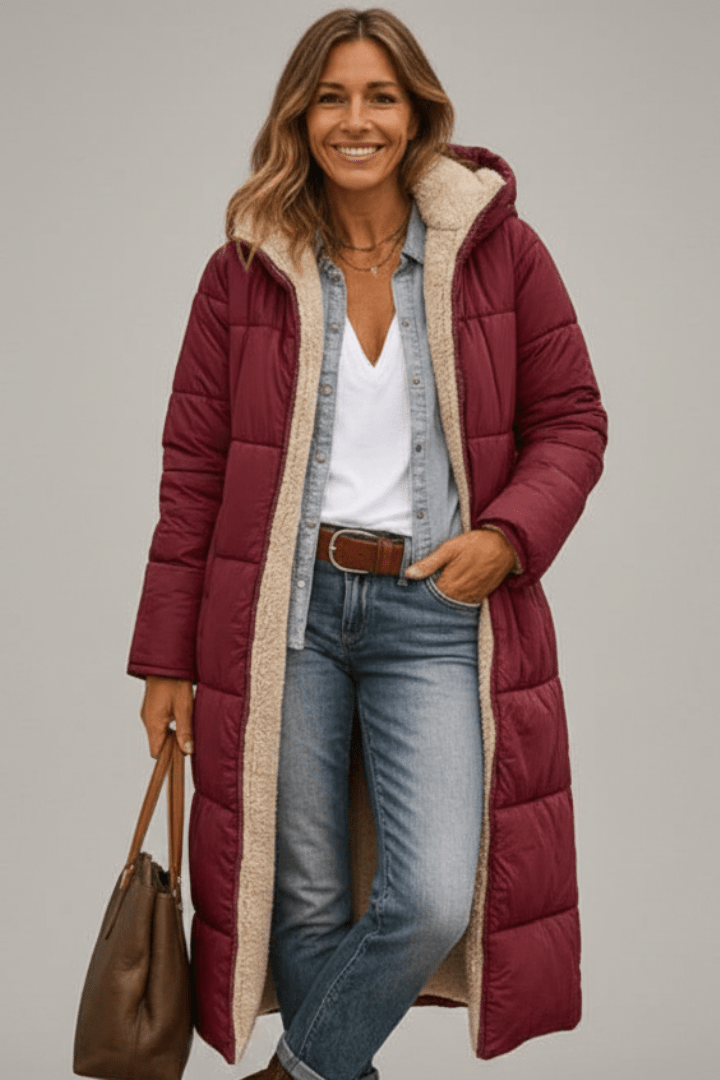 Long Black Coat Women's Padded Design with Hood for Warmth - 8 - Stylewhipped