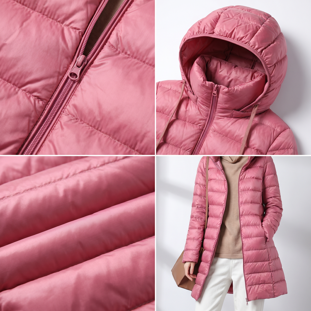 Women's Longline Hooded Padded Jacket with Flattering Fit - 10 - Stylewhipped